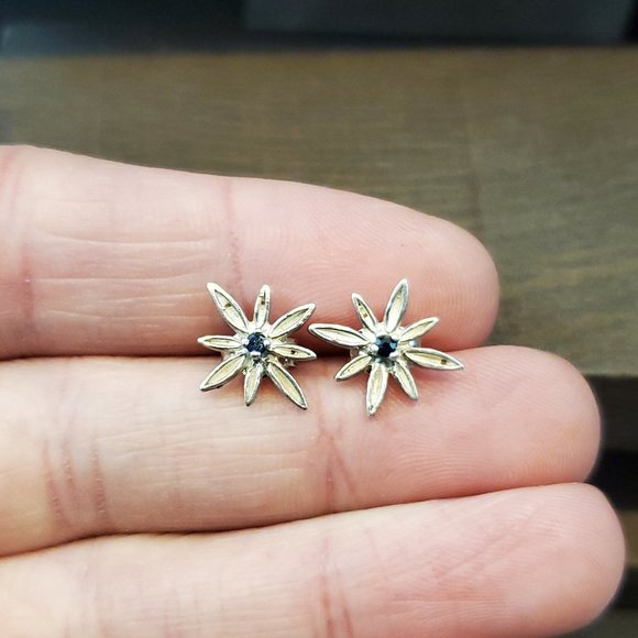 Jewelry - 925 Sterling Silver Tarnished Dark Sapphire Star Stud Earrings